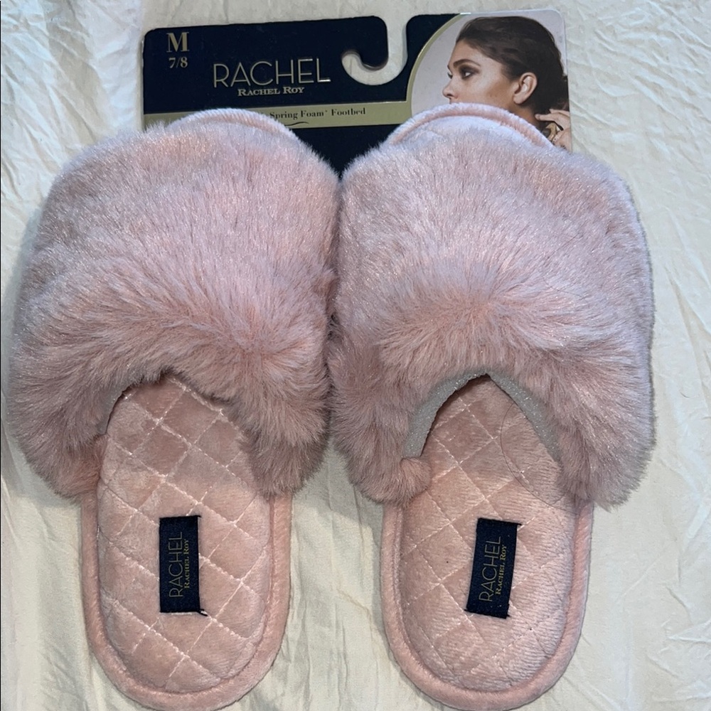 Rachel Blush Faux Fur Slippers